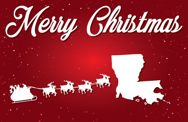 Merry Christmas Illustration with Santa landing in the State of Louisiana