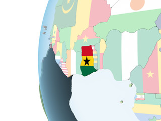 Ghana with flag on globe