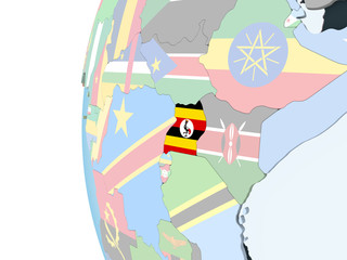 Uganda with flag on globe