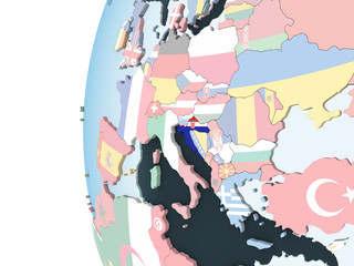 Obraz na płótnie Canvas Croatia with flag on globe