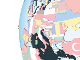 Slovenia with flag on globe