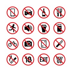 Forbidden signs. Prohibition and warning vector signal isolated icons