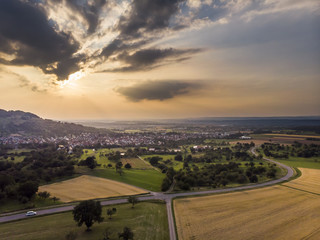 Sonnenuntergang an der Schwäbischen Alb - Luftaufnahme