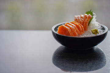Sashimi salmon set, raw fish, japanese food, Selective focus