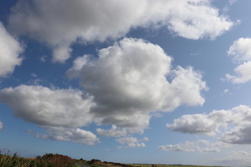 Fototapeta na wymiar Clouds in blue sky over fields