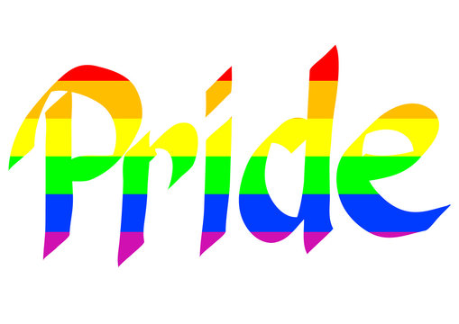 Word pride and painbow on white background