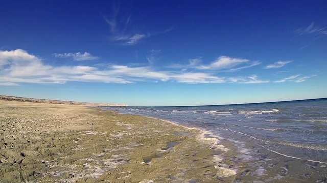 Panorama of the Aral sea and clay beach, Uzbekistan