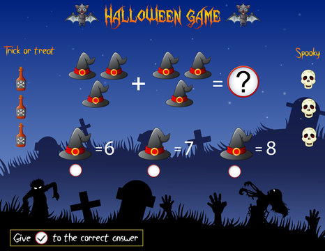 Game count the witch hat in the halloween theme