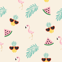 Fototapeta premium cute pink flamingo tropical pattern
