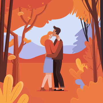 Vector illustration in flat linear style - autumn greeting card