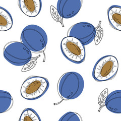 Hand drawn seamless pattern with blue plums. Good for background, wallpaper, textile, wrap and etc.