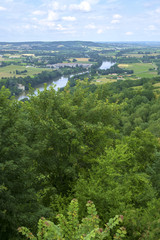 Fototapeta na wymiar Lot River valley view from the viewpoint on the hilltop of medieval Penne d'Agenaise, Lot-et-Garonne, France.