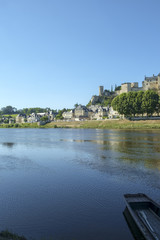 The chateau at Chinon on the hilltop above the Vienne River on a sunny early summer afternoon, Indre-et-Loire, France