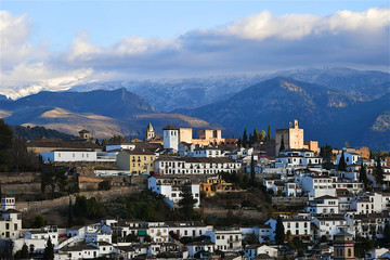 Cityview of Granada Spain and Sierra Nevada mountains