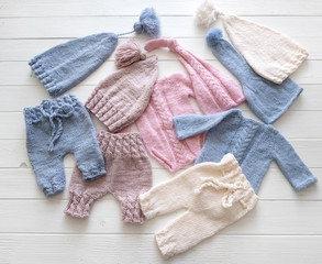 Colorful knitted clothes for babies