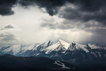 Snow-capped Tatra mountains before the storm, Malopolskie, Poland