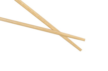 Asian wooden chopsticks isolated on white background, top view