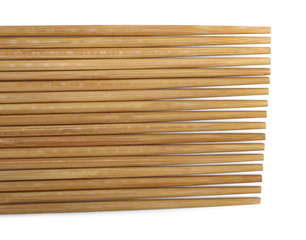 Asian wooden chopsticks isolated on white background, top view