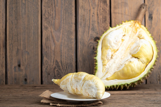 Durian is the king of fruit on wood background