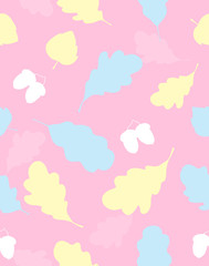 Bright seamless print with silhouettes of leaves on a pink background. It will become a beautiful cloth.