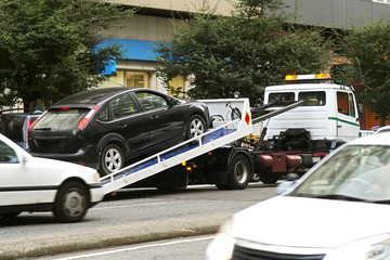 Fototapeta na wymiar wrecker vehicle in car breakdown for towing