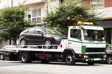 wrecker vehicle in car breakdown for towing