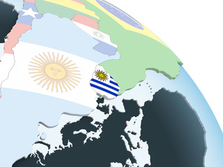 Uruguay with flag on globe
