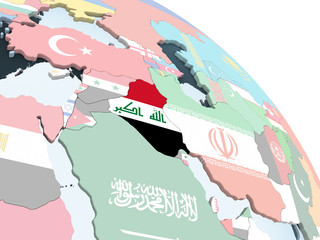 Iraq with flag on globe