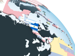 Obraz premium Nicaragua with flag on globe