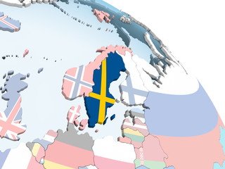 Fototapeta na wymiar Sweden with flag on globe