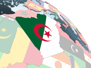 Algeria with flag on globe