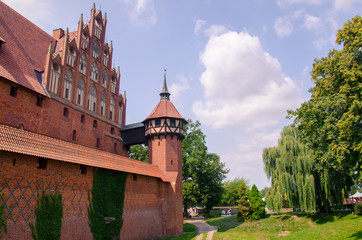 Castle fortifications of the Teutonic Order in Malbork.  Summer sunny day.