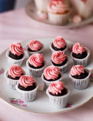  Beautiful desserts are pink. Mini-cakes and marshmallows, meringues