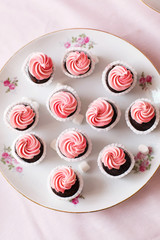  Beautiful desserts are pink. Mini-cakes and marshmallows, meringues