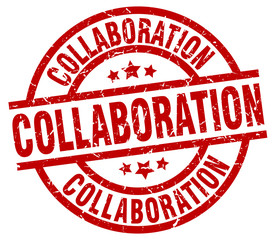 collaboration round red grunge stamp