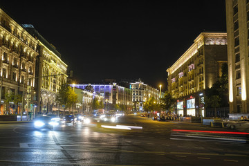 Moscow, Russia - August, 30, 2018: night traffic in Moscow. Russia