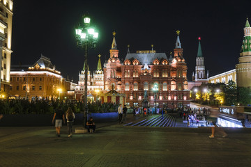 Fototapeta na wymiar Moscow, Russia - August, 30, 2018: Manege square in Moscow at night