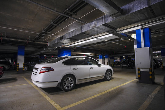 Moscow, Russia - August, 28, 2018: car parking in Krocus exhebition Center in Moscow, Russia