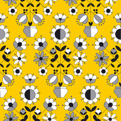 Simple yellow folk style flower seamless pattern