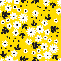 Naive simple yellow geometric flower seamless pattern