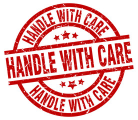 handle with care round red grunge stamp