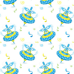 Fototapeta na wymiar Seamless pattern with funny Whirligig. Ideal for cards, invitations, party, banners, kindergarten, baby shower, preschool and children room decoration