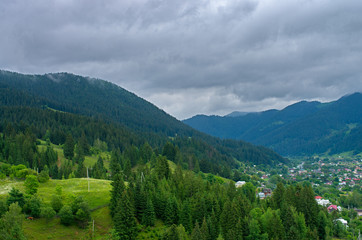 Fototapeta na wymiar view from the top to the village of Verkhovyna, Carpathian Mountains Ukraine