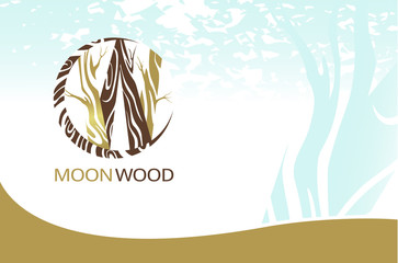Template for the brand Moon Wood company. Corporate Business card.  Template for wood factory, wood carvers, wood floor, shop, company, bar. Element for design business card, banner, brochure template