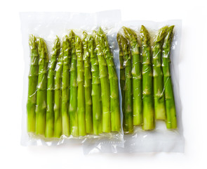 Asparagus vacuum sealed ready for sous vide cooking, from above