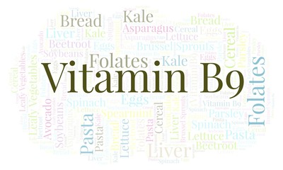 Vitamin B9 word cloud.