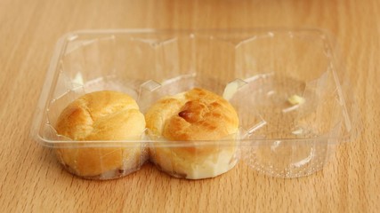 Choux Cream on wood table.
