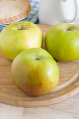Bramley cooking apples or Malus domestica 'Bramley's Seedling' a popular British variety for making pies and desserts