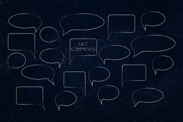group of speech bubbles with get more comments caption