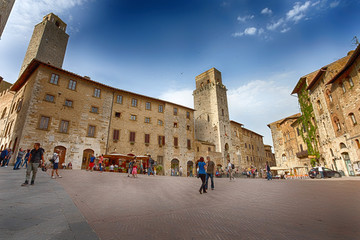 SAN GIMIGNANO, ITALY, MAY, 5, 2015 - View of San Gimignano , Siena province, Tuscany, Italy - obrazy, fototapety, plakaty